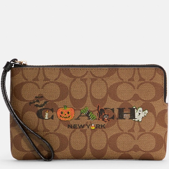 Large Corner Zip Wristlet In Signature Canvas With Halloween - Picture 2 of 3